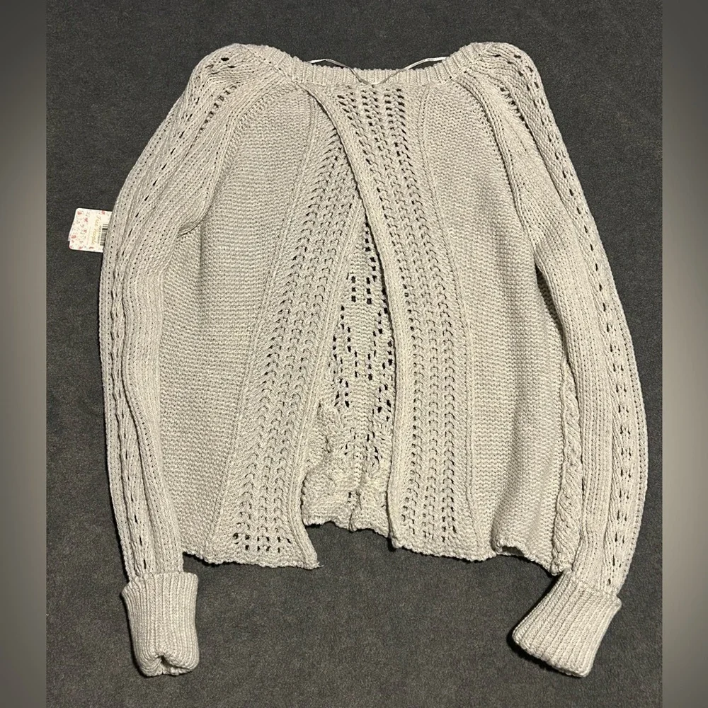 NWT Free People Cable Knit Open Back Chunky Sweater in Ivory Comb - L